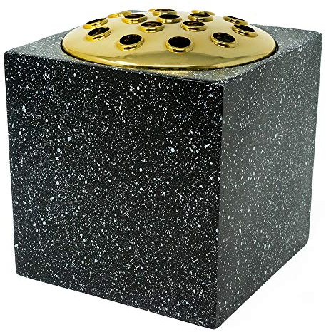 Black Speckled With Gold Lid Memorial Graveside Funeral Flower Rose Bowl Vase