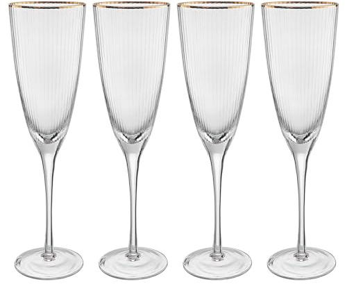 BUTLERS 4er Set Champagnerflöte Glas - GOLDEN TWENTIES - mit Goldrand | Farbe Durchsichtig - 250 ml - Sektglas für Champagner & Sekt - Sektflöte für Prosecco & Schaumwein
