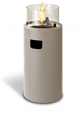 Enders Terrassenfeuer NOVA LED M TAUPE, Gas Terrassenfeuer mit Ambientebeleuchtungen, ECO GREEN Brenner-Technologie und exzellentem Design, H88cm Ø 62cm, taupe/gold #5602