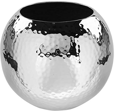 Fink runde Blumenvase Ø 20 cm silbern gehämmerte Kugel-Vase aus Eisen