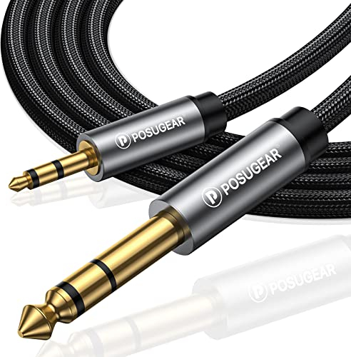 POSUGEAR 3.5mm Klinke auf 6.35mm Klinke Kabel 5M, Nylon Geflochten 6.35mm Klinkenstecker auf 3.5mm Aux Audio Stereo Kabel Stereo Kompatibel mit iPod, Laptop, Heimkino Gitarre Lautsprecher (Grau)