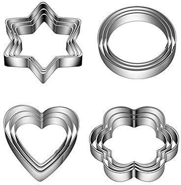 Belons 12 Stück Ausstechformen Set, Runde Herzen Sterne Blumen Formen Ausstecher Plätzchenformen für Keks, Fondant, Gebäck, Glasur, Tortendeko, Kuchendeko, DIY Backen, aus 304 Edelstahl