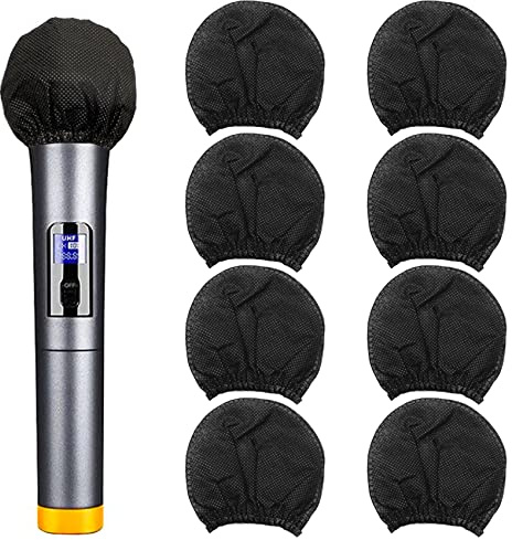 200pcs Disposable Microphone Cover, Non-Woven Elastic Band Handheld Mic Covers, Microphone Windscreen Protective Cover for KTV, Karaoke, Recording Studio, Stage Performance, News Interview (Black)