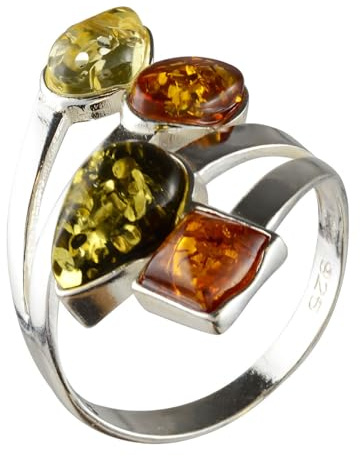HolidayGiftShops Bague Adulte Multicolore en Argent Sterling et Ambre de la Baltique Marcia - Taille 54