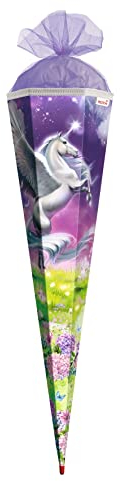 ROTH Schultüte groß Magic Pegasus 85 cm - 6-eckig Rot(h)-Spitze Tüllverschluss - Zuckertüte Schulanfang