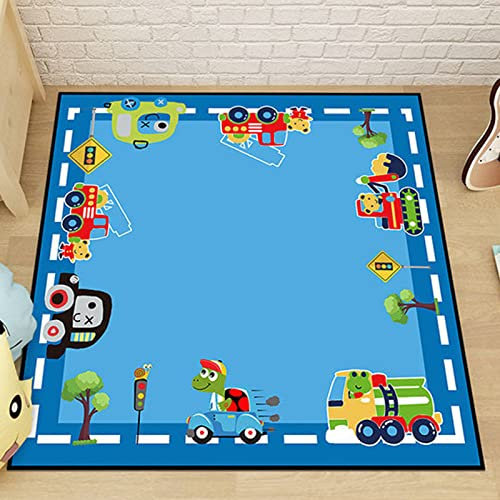 makeups69 Teppich Quadratisch rutschfest waschbarer, Teppiche Orientteppich Webteppich Kurzflorteppich für Wohnzimmer Schlafzimmer Esszimmer，Blau, Straße, Kinderzimmer 150 x 150 cm