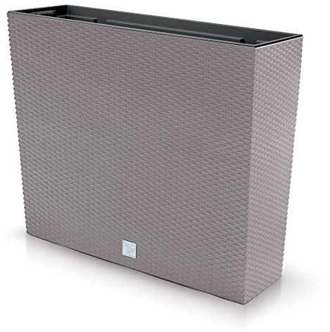 URBN GARDEN Maceta rectangular alta de ratán para interiores y exteriores, maceta para plantas de patio (moca)