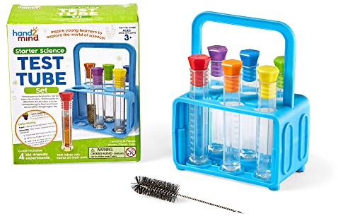 Set de iniciación a Las Ciencias con Tubos de ensayo de Learning Resources, Tubos de ensayo con Base Plana, Base para Colocar los Tubos, Material de Ciencias, Tubos de ensayo con Tapa (6 Tubos)