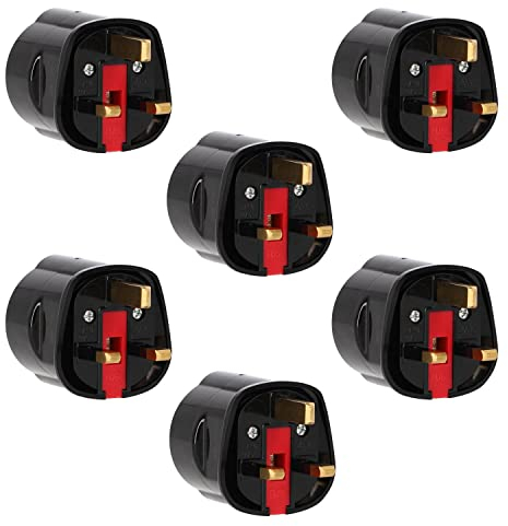 6er Set LED Universum Reiseadapter für Schutzkontakt-/Euro-Stecker (Typ F) auf GB England Zypern Hong Kong V.A.Emirate Steckdose (Typ G) - schwarz | Reisestecker Steckdosenadapter 1508533