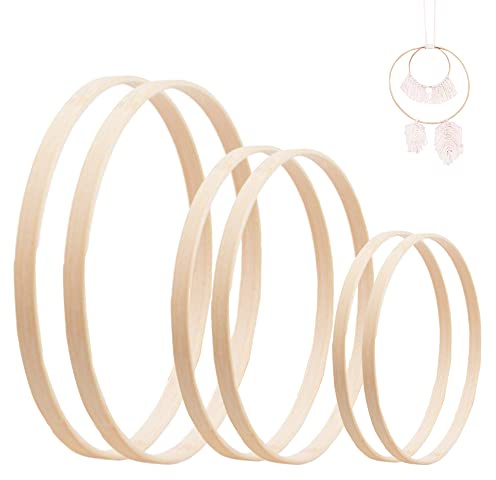 Gotetiso Mobiler Ring aus Holz 6 Stück Bambus Kranz Makramee Handwerk Dekoration Hochzeitskranz 3 Größen