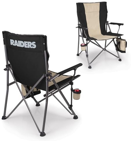 Picnic TIME NFL Las Vegas Raiders Big Bear XXL Camp Chair with Cooler, Heavy Duty Beach Chair, 500 lb Capacity Camping Chair with Carry Bag, (Black)