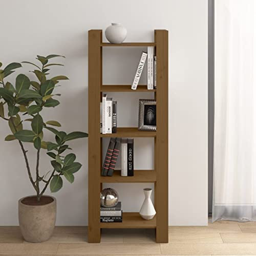 ZEYUAN Bücherregal/Raumteiler, Regal, Raumteiler Regal, Standregal, Bookshelf, Aktenregal, Honigbraun 60x35x160cm Massivholz Kiefer