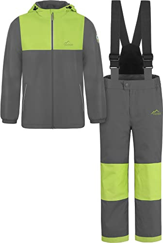 normani Kinder Winter Set - Wasserdichte Ski Winterhose mit Hosenträgern und Winterjacke Schneeanzug Ski Set für Jungen und Mädchen Farbe Grau Größe 158-164