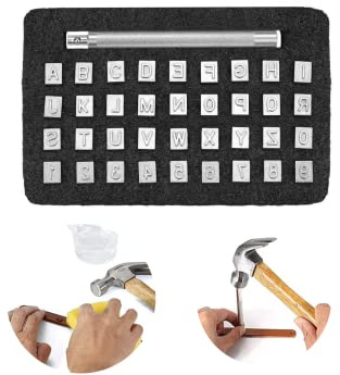 Vokowin Juego de 36 sellos de cuero para repujado, letras del alfabeto y números de metal (6 mm) con mango de estampado para bricolaje, arte hecho a mano en cuero y manualidades (K154-1)