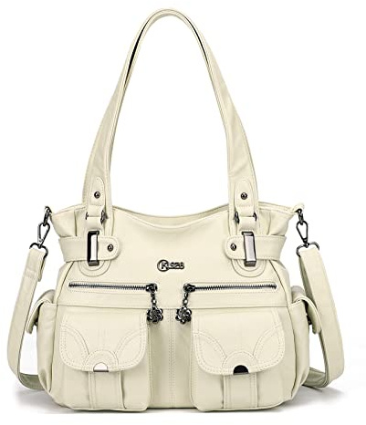 KL928 Handtasche Damen Umhängetaschen große Damenhandtasche Schultertasche gemacht aus PU Leder Kunstleder Elegant Damen Tasche für Büro Schule Einkauf mit vielen fächern, Beige