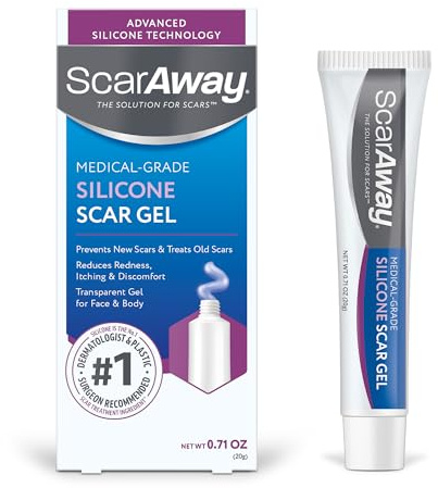 ScarAway Silicone Scar Gel, Helps Improve Size, Color & Texture of Hypertrophic & Keloid Scars from Injury, Burns & Surgery, Water Resistant, 20g (0.7 Oz)
