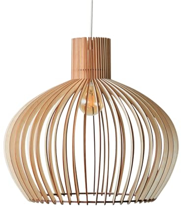 Nordestic Pendelleuchte Holz “Baidur”, skandinavische Hängelampe Esstisch + Wohnzimmer, Boho Hängeleuchte höhenverstellbar + dimmbar mit E27 Fassung (Höhe x Durchmesser 40 cm x 45 cm)