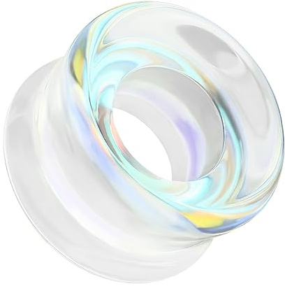 beyoutifulthings Ohr-Tunnel Clear Bunt Changierend Glas Ohr-Piercing Ohr-Schmuck Plug Double Flare Sattel-Verschluss 6-25mm