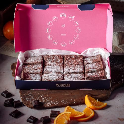 Wilfreds Belgian Chocolate Orange Brownies - 12 Gourmet Brownies in a Gift Box, Perfect for Brownie Sharing Joy or a Great Gift for Him or Her - Letterbox Friendly