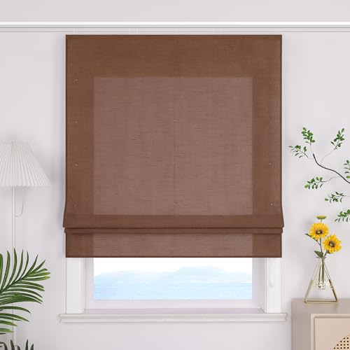 ESLIR Raffrollo mit Klettband Uni Gardinen Küche Blickdicht Raffgardinen Wohnzimmer Bändchenrollo mit Klettschiene Braun BxH 100x140cm 1 Stück