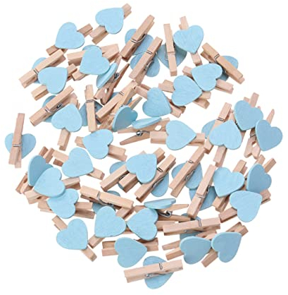 DECHOUS 50pcs Heart Photo Clips Wooden Mini Clothes Pins Heart Clips for Hanging Pictures Notes Scrapbooking Wedding Decoration