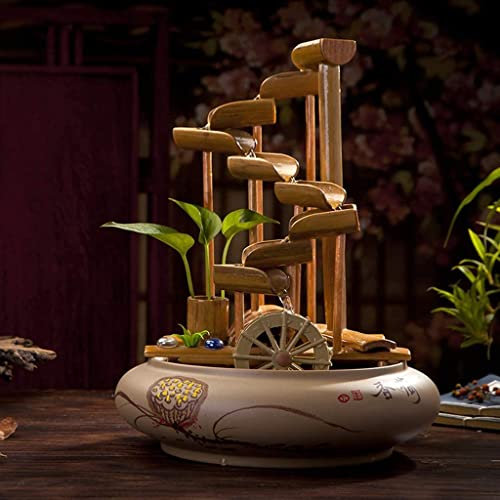 Kit Fontana in bambù, fontane d'Acqua da Tavolo Cascata per Interni Scultura Statua Artigianato Decorazione da Giardino con Base in Ceramica per casa Soggiorno Ufficio,B