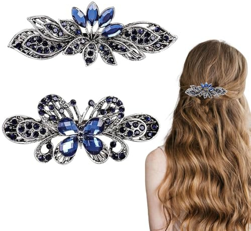 2 Stück Schmetterlings-Kristall-Haarspange, Haarspange mit Kristallblume Schmetterling Muster, Vintage Haarspangen Strasssteine Schmetterling, Geschenk für Frauen, Frau oder Freundin