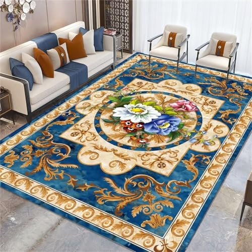 RUGMRZ Wohnzimmer Teppichboden Teppich Günstig Blaues großes Muster Muster Dekoration Wohnzimmer Mitte Teppich ist pflegeleicht Fleckerlteppich 200X260CM