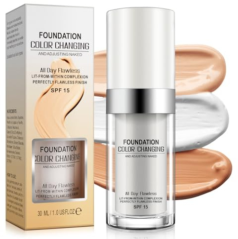 Color Changing Foundation SPF15,Seamless Tone-Matching,Long-Lasting Hydration Nourishment, and Sun Protection for All Skin
