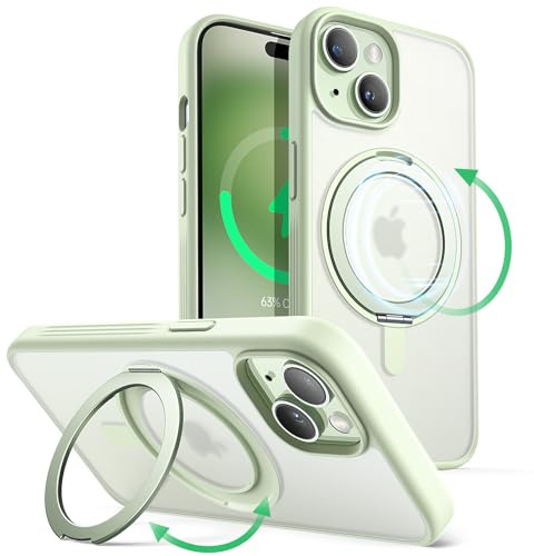 JETech 360 Degree Rotatable Ring Case for iPhone 15 6.1-Inch Compatible with MagSafe, Slim Shockproof Phone Cover with Stand & Ring Holder (Green)