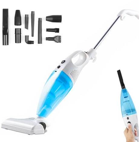 Aspirateur Balai avec Fil, 2 en 1 Aspirateur à Main, 500W 14Kpa Aspirateur sans Sac Puissant LéGer Compact, Silencieux, Conteneur De 1.2 L, pour Poils d'animaux, Sols Durs, Canapé, Meuble (Bleu)
