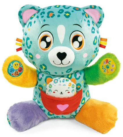 Clementoni Baby Cleo e Leo, Peluche Interattivo Parlante con Piccolo Cucciolo, per Bambini di 6+ Mesi, Centro attività Che Stimola Lo Sviluppo Emotivo, Sensoriale e Cognitivo, Lingua Italiana, 17966