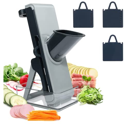 CVNIMV Mandolina Vertical, para Patatas, Verduras, Carne, cebollas Cortadora de Verduras Multifuncional, cortadora de mandolina con contenedor, ajustador de Espesor, Cuchillas múltiples