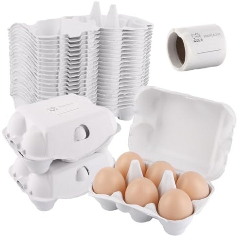 ZOFUN Confezione da 12 scatole per uova, in cartone da 12 pezzi, con coperchio per 12 uova con adesivi, biodegradabili, per uova (bianco)