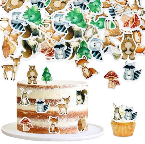 Blumomon 40Pcs Edible Jungle Safari Animal Cupcake Toppers Happy Birthday Edible Cake Decor for Kids Wild Jungle Animal Theme Party Supplies Celebrating Party Events Baby Shower Party Supplies