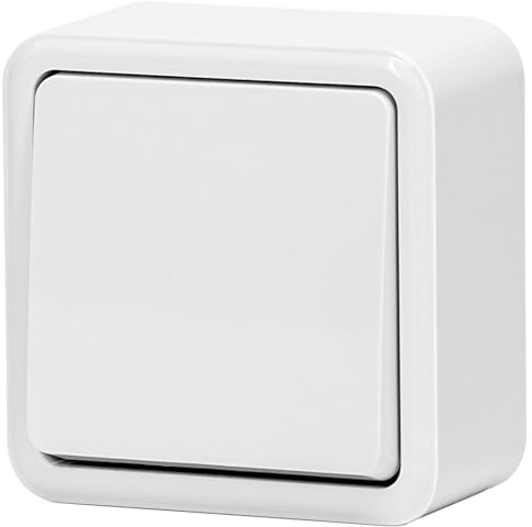 Interruptor de montaje en superficie de 1 vía, 1 llave, blanco, ideal para controlar luces en interiores y exteriores.