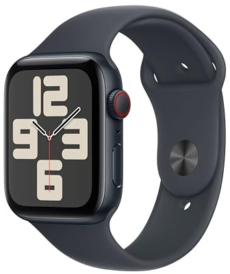 Apple Watch SE (2ᵉ gén) 44 mm GPS + Cellular Montre connectée avec Boîtier en aluminium minuit et Bracelet Sport minuit (S/M). Suivi activité et sommeil, détection accidents, suivi fréquence cardiaque