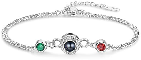 Personalisierte Damen Armband Mit Foto Projektion, Armkette Verstellbar Damenarmband Geburtsstein Geschenk Für Weihnachten Muttertag Geburtstag Für Mutter Großmutter Ehefrau (style 3 - Silber)