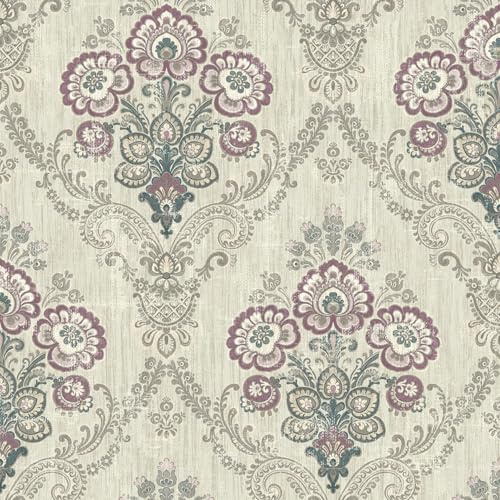 Indian Paisley Damask Purple Wallpaper - Classic Traditional Floral Patterns - Acrylic Coated Paper Stylish Feature Wall