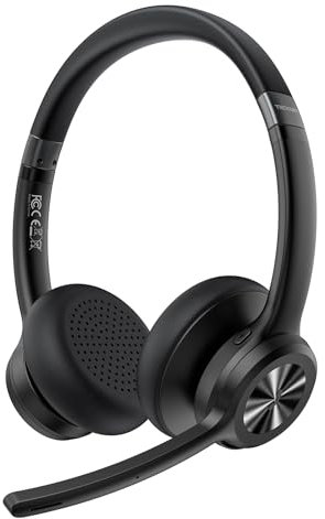 TECKNET V5.2 Bluetooth Headset mit Mikrofon, Wireless Headset mit Noise Cancelling und Stummschaltung Mikrofon, Wiederaufladbar On-Ear Kopfhörer kabellos für Trucker/Callcenter/Büro - 50+ Std. Akku