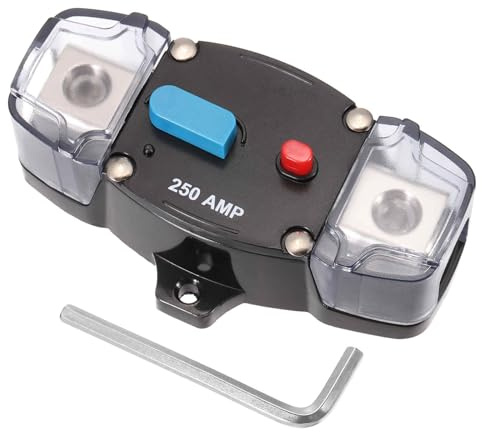 DMiotech 1 Set Interruttore Manuale Resettabile Da 12-48V 250A, Interruttore Di Protezione Da Manuale Resettabile Con Chiave A Bussola Mini Interruttori Elettrici Portafusibile Per Barche