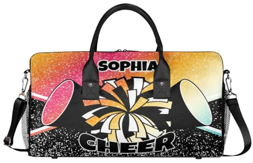 Mintoprints Personalisierte Cheer-Tasche für Cheerleader, individuelle Sporttasche, Turnbeutel, Reisetasche, Übernachtung, Wochenendtasche, Orange Rainbow, 17.4x8.3x9.5, Cheerleading