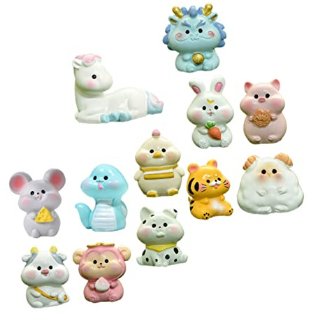 Yardwe Ornements Zodiaque Chinois en Résine 12pcs pour Mini Jardin, Décoration Intérieure, Design Classique Simple et Élégant, Accessoires pour Micro-aménagement Paysager Plusieurs Styles
