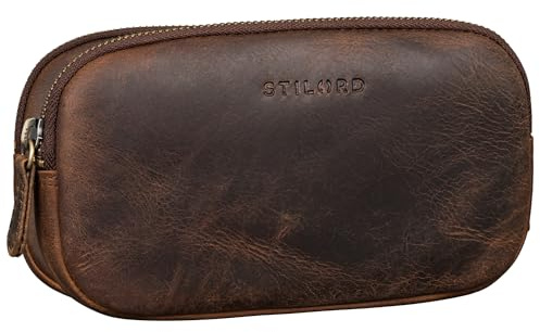 STILORD Mike Vintage Leder Etui Ledermäppchen ideal für Stifte Handy Kosmetik Geld Brille Schlüssel Federmappe Schminktasche Echtleder Farbe:schwarz
