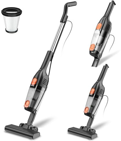 Aspirapolvere con Filo, Scopa Elettrica con Filo Potente 20Kpa 600W, 3 in 1 Aspirapolvere Portatile con Cavo Lungo 5m, Aspirapolvere senza Sacco Leggero Antigroviglio per Peli di Animali Tappeti