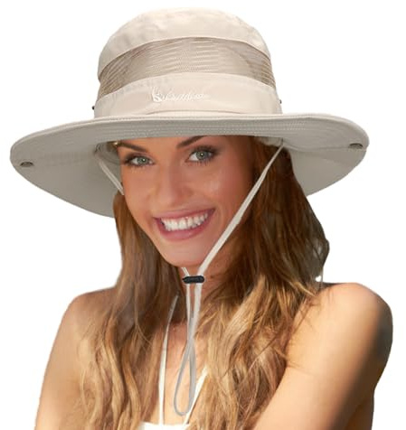 Sonnenhut Damen Herren XXL, UV Schutz 50 Sommerhut, Faltbar Wanderhut Damen Schnell Dry, mit Kinnrieme Breite Krempe Mesh, Großer Sommerhüte Fischerhut Safarihut für Frauen Sommer Outdoor (Beige)
