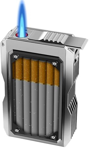 GOEDCH Lot de 2 Étui à Cigarettes avec Briquet: Briquet Tempête avec Étui à Cigarettes, Boîte à C igarettes avec B riquet Électronique Rechargeable pour 20 C igarettes pour Femme Homme Cadeau, Sortir