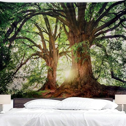 Wandteppich Wald 180x230 cm Wandteppiche Sonnenaufgang Alter Baum 3d Druck Wandbehang Tapisserie Wandtuch für Wohnzimmer Schlafzimmer Wohnheim Wanddeko a-633