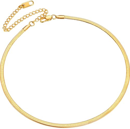 ChainsPro Collana Donna a Catena Serpente Piatta, Girocollo Sottile Larghezza 3 MM Colore Oro Catenina per Ciondolo