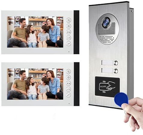 Video por cable sistema de intercomunicación de varios apartamentos, 2/3/6/8/10/12 Unidad 7 pulgadas MONITOR VIDEO timbre kit interior y exterior (1 Timbre + 2 Monitore)